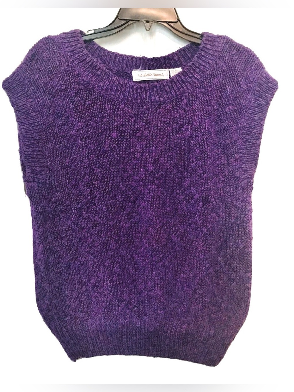 Michelle Stuart Womens L Vintage 90's Sleeveless Purple Raglan Nubby Y2K Sweater
